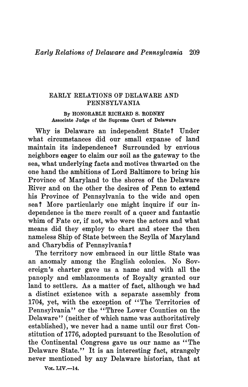 Early Relations of Delaware and Pennsylvania 209 EAELY