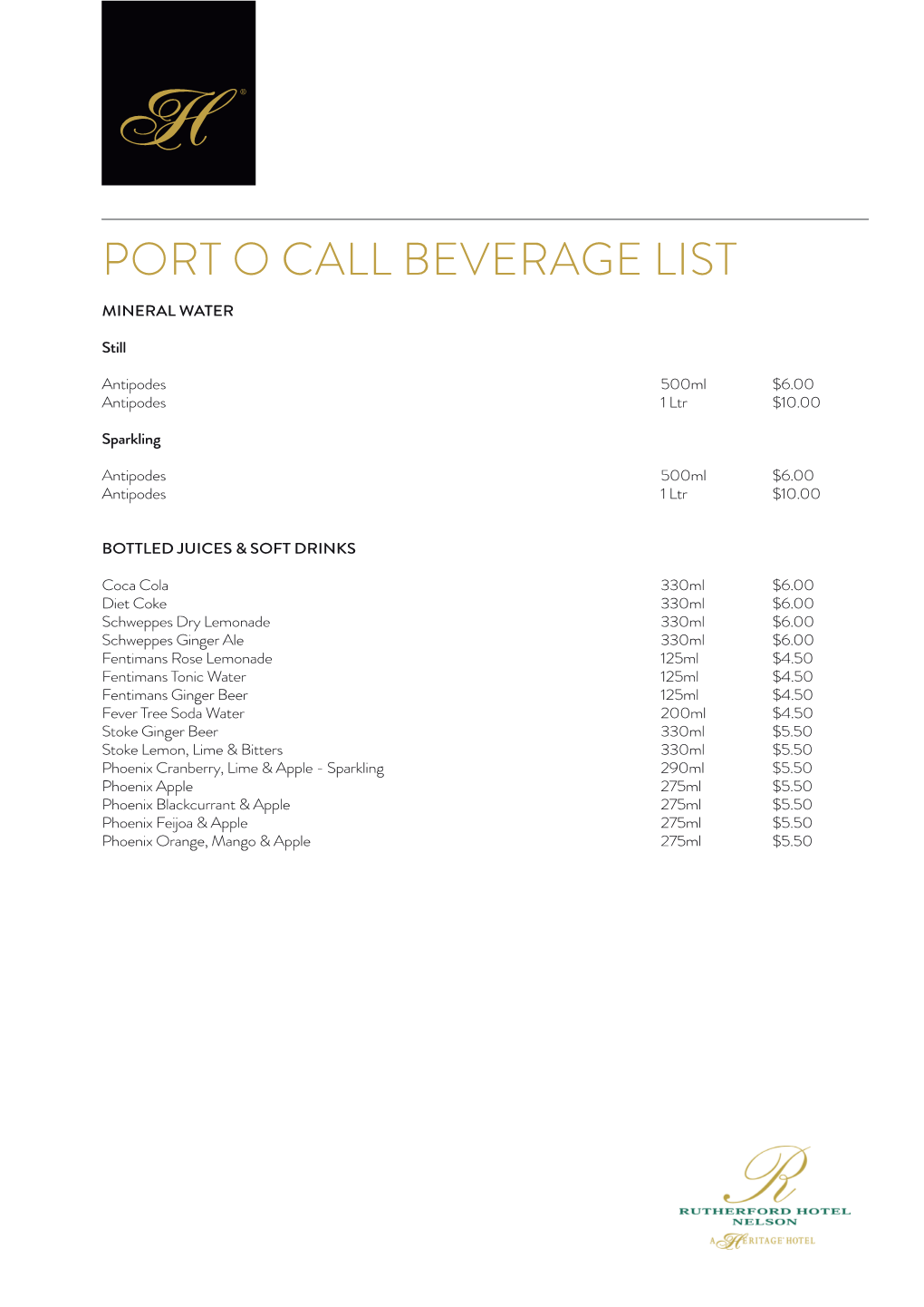 Port O Call Beverage List