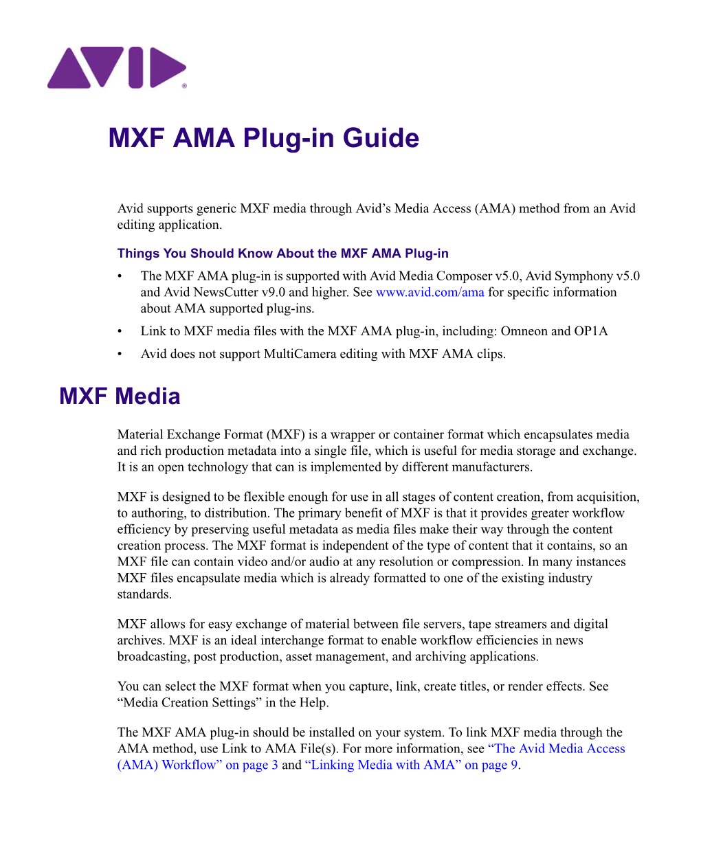 1 MXF AMA Plug-In Guide