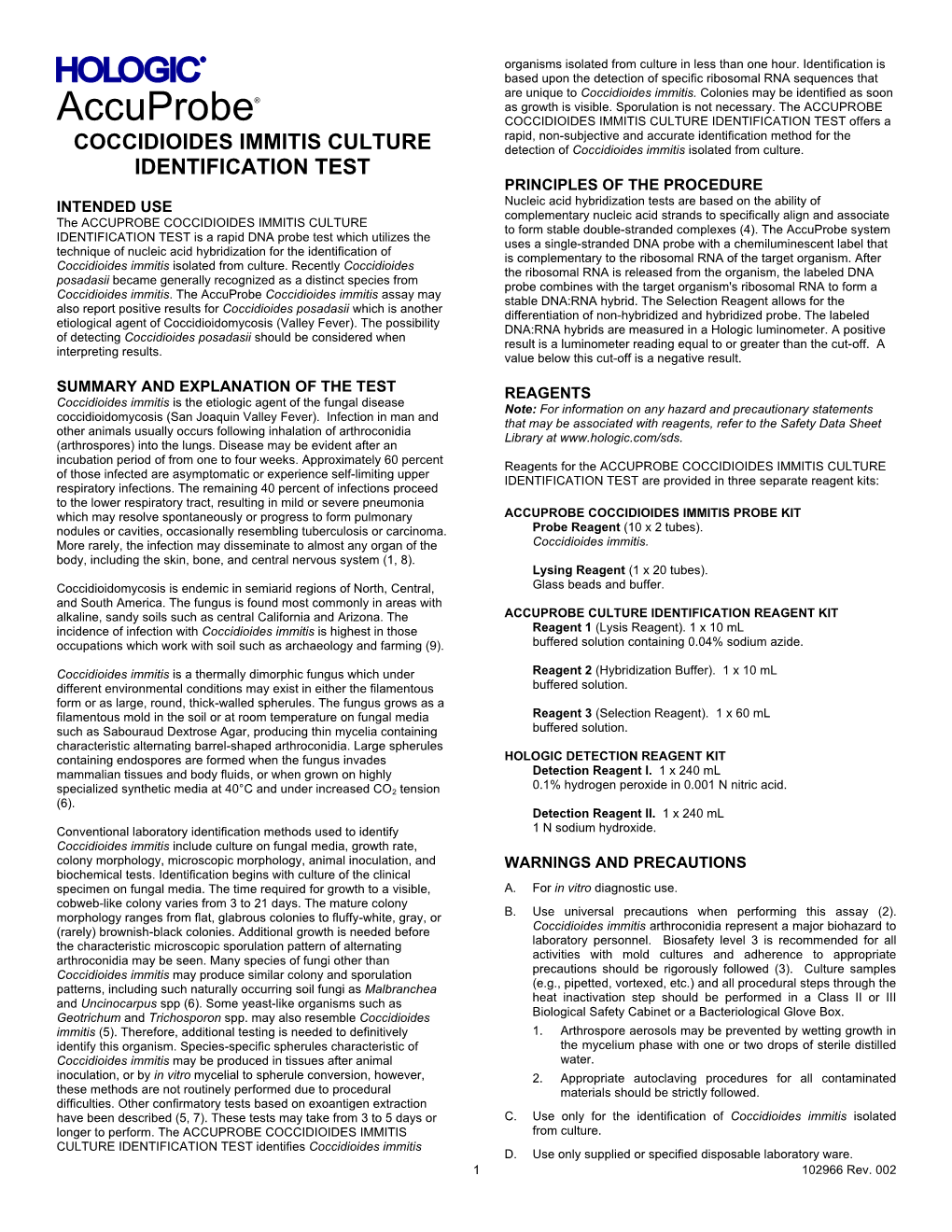 Accuprobe Coccidioides Immitis Culture Identification Test