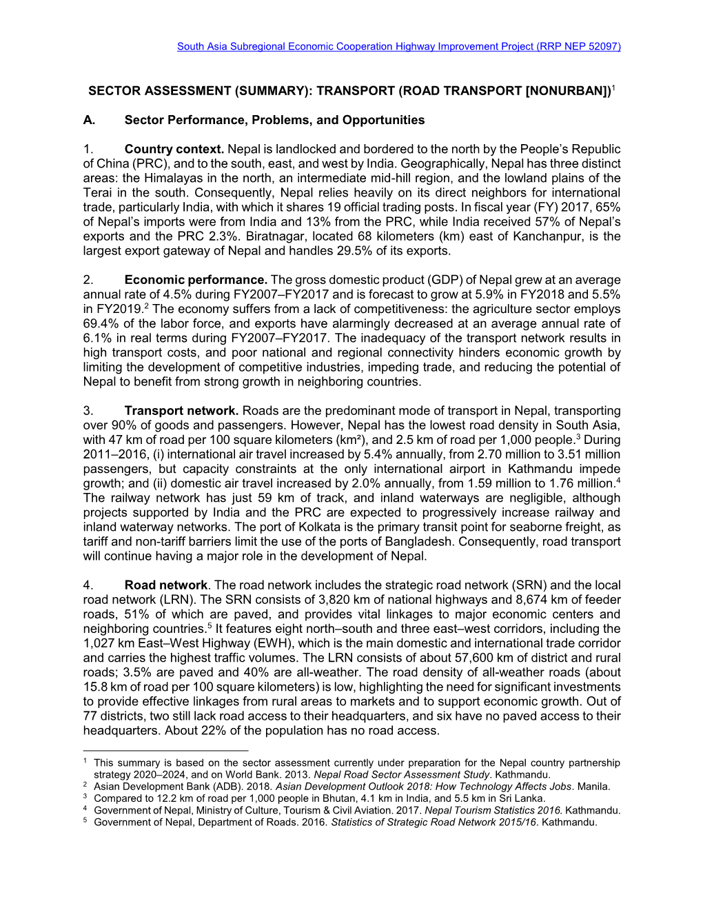 Sector Assessment (Summary): Transport (Road Transport [Nonurban])1