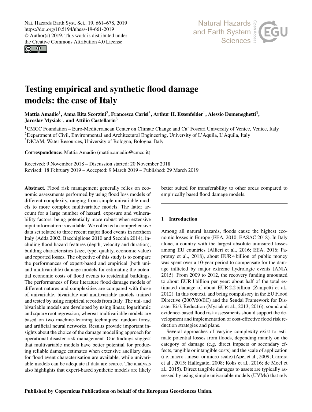 Testing Empirical and Synthetic Flood Damage Models: the Case of Italy