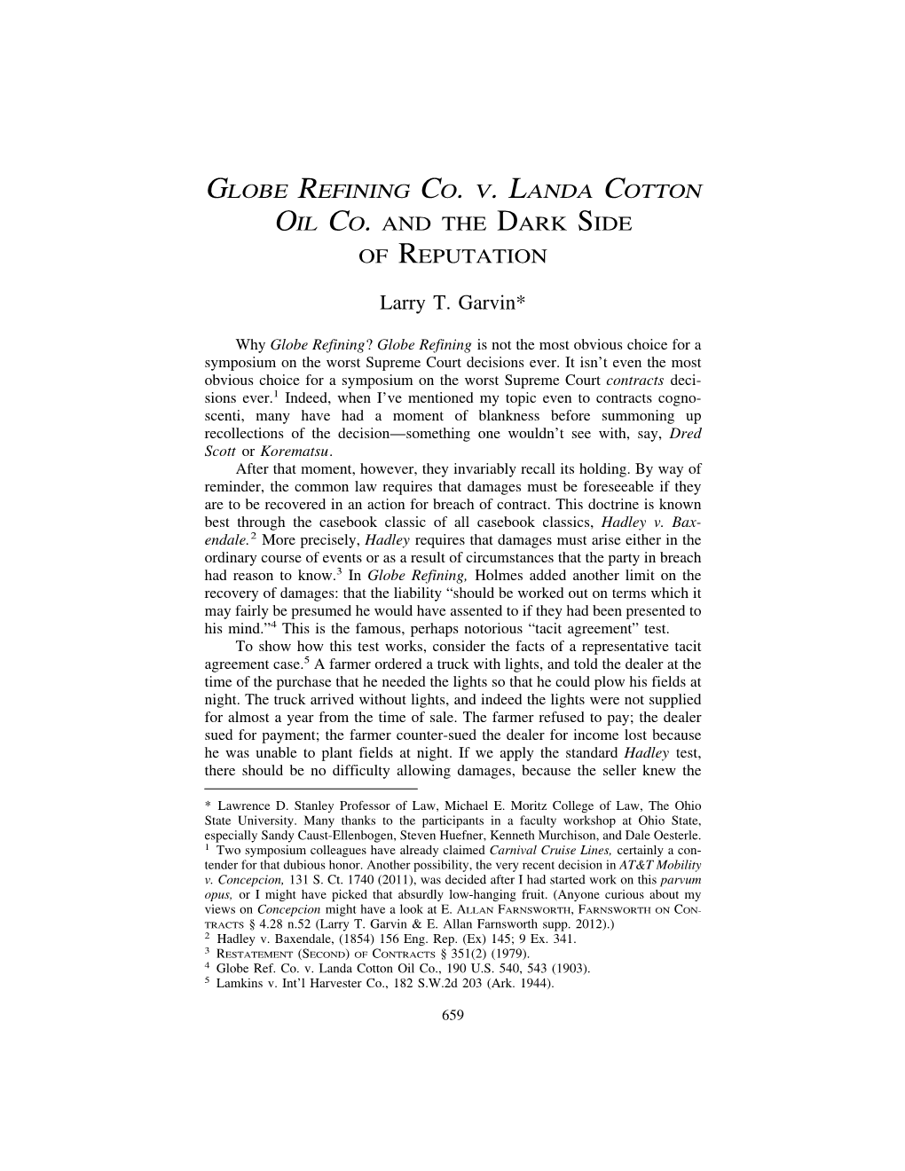 Globe Refining Co. V. Landa Cotton Oil Co. and the Dark Side of Reputation