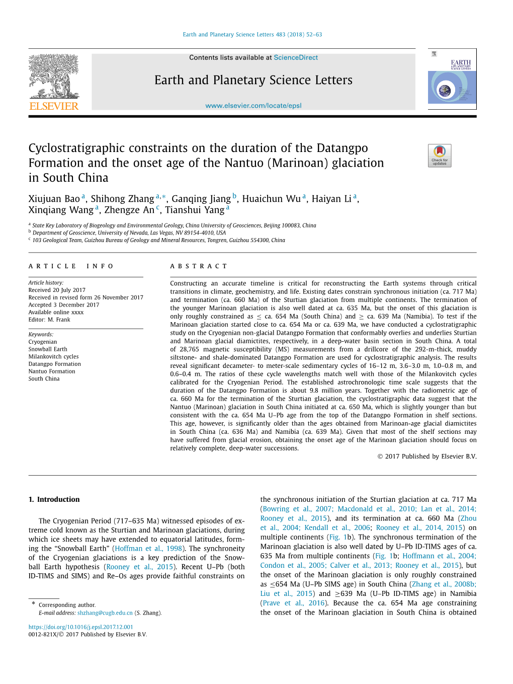 (Marinoan) Glaciation I