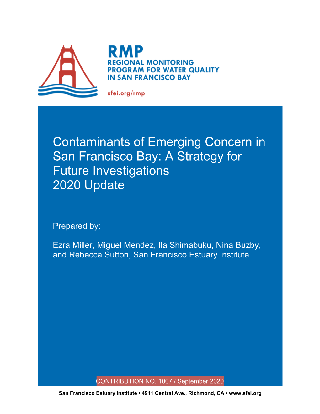 Contaminants of Emerging Concern in San Francisco Bay: a Strategy for Future Investigations 2020 Update