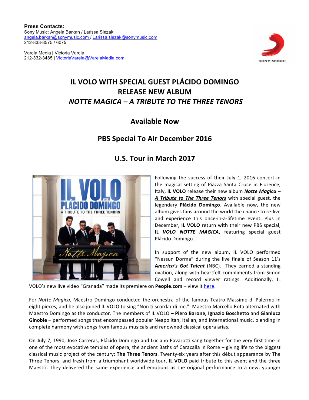 Il Volo with Special Guest Plácido Domingo Release New Album Notte Magica – a Tribute to the Three Tenors