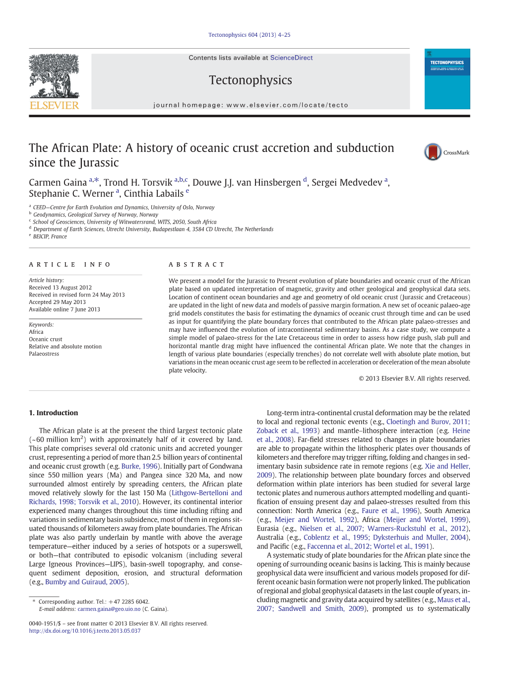 The African Plate: a History of Oceanic Crust Accretion and Subduction Since the Jurassic