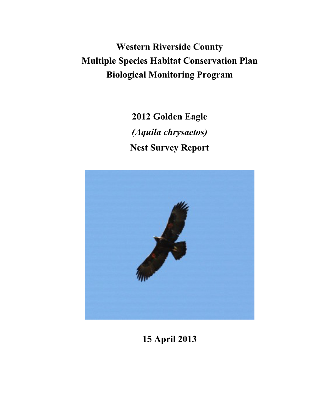 Golden Eagle Survey Report 2012