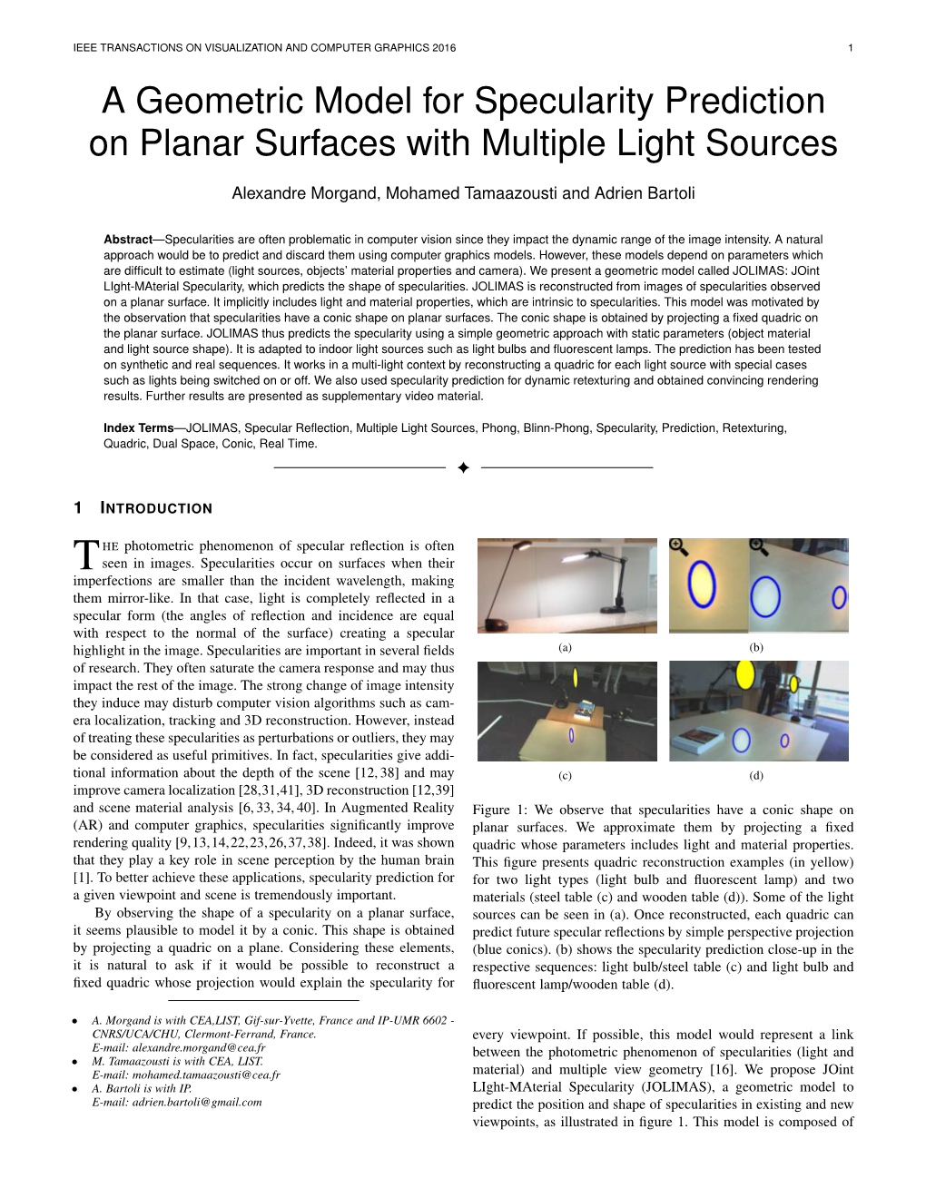 A Geometric Model for Specularity Prediction on Planar Surfaces with Multiple Light Sources