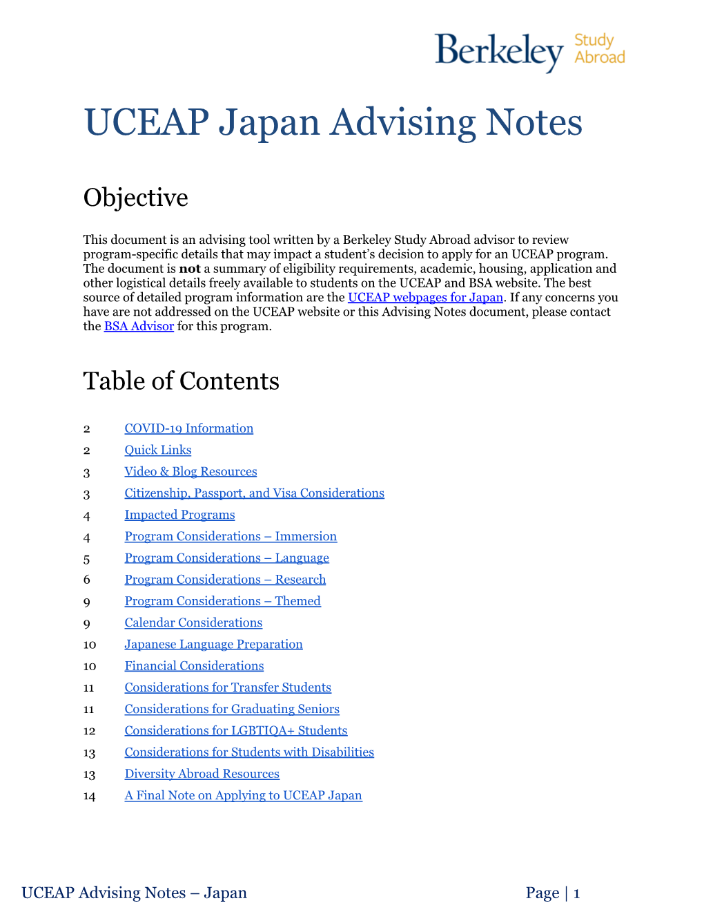 Japan Advising Notes