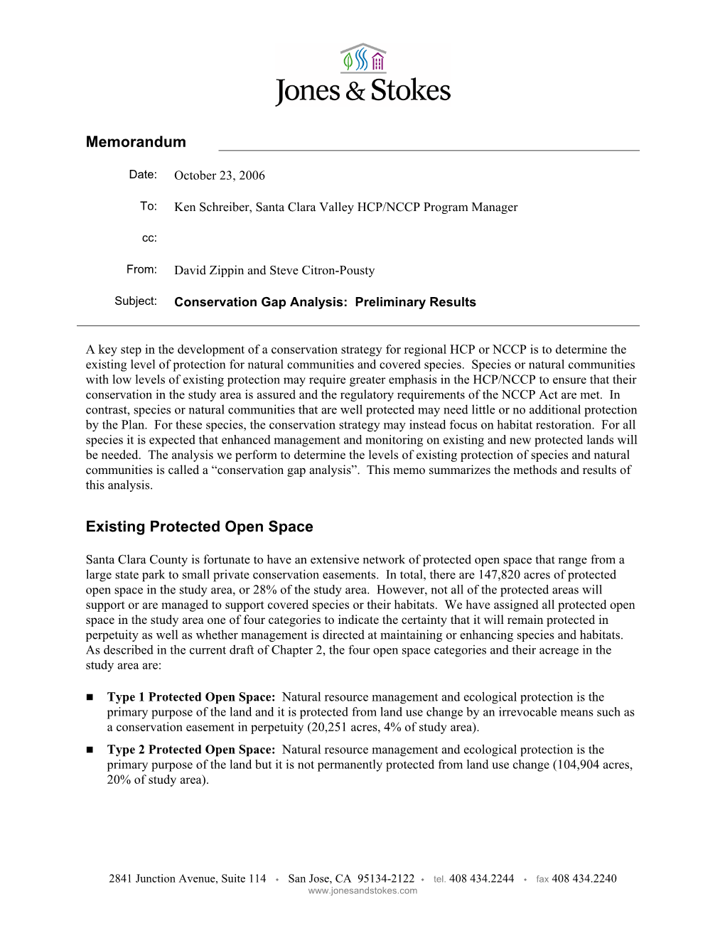 Memorandum Existing Protected Open Space