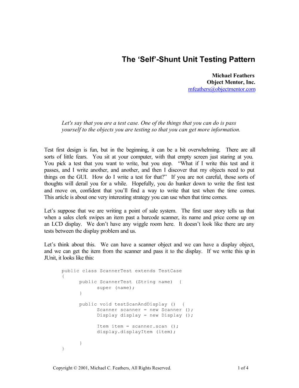 The 'Self'-Shunt Unit Testing Pattern