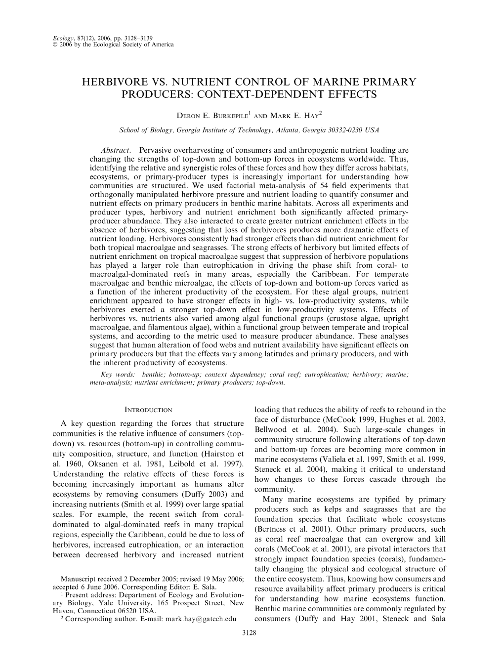 Herbivore Vs. Nutrient Control of Marine Primary Producers: Context-Dependent Effects