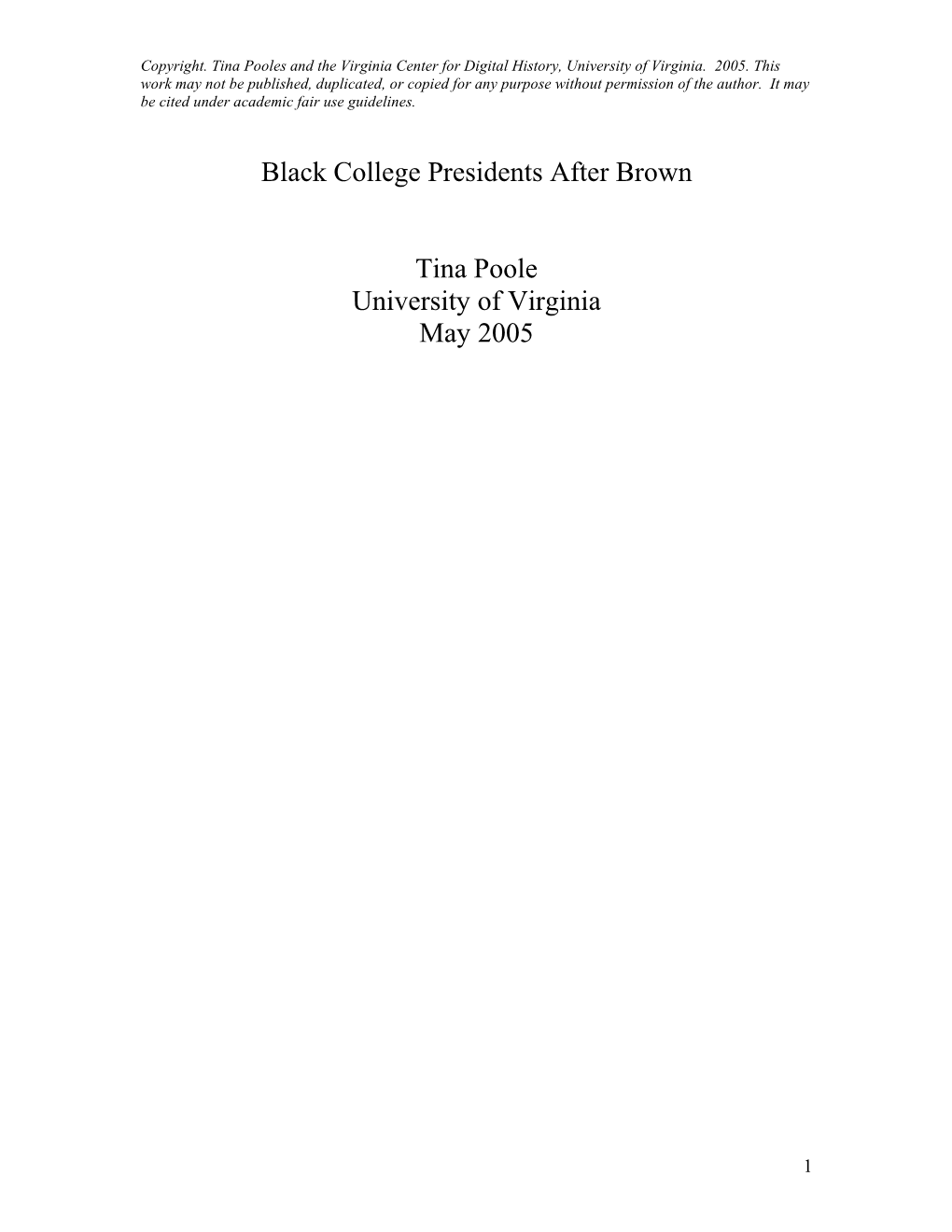 Tina Poole, "Black College Presidents After Brown"