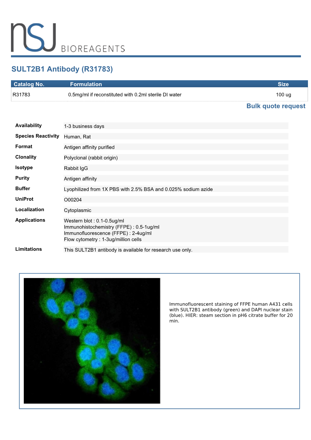 SULT2B1 Antibody (R31783)