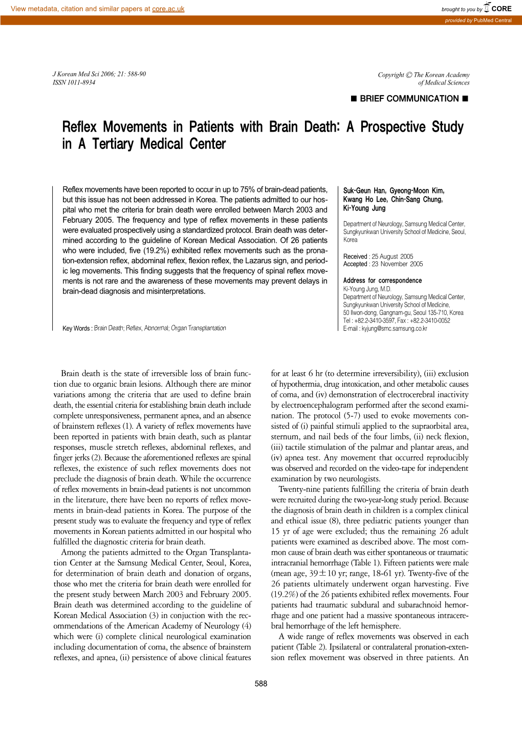 Reflex Movements in Patients with Brain Death: a Prospective Study in a Tertiary Medical Center