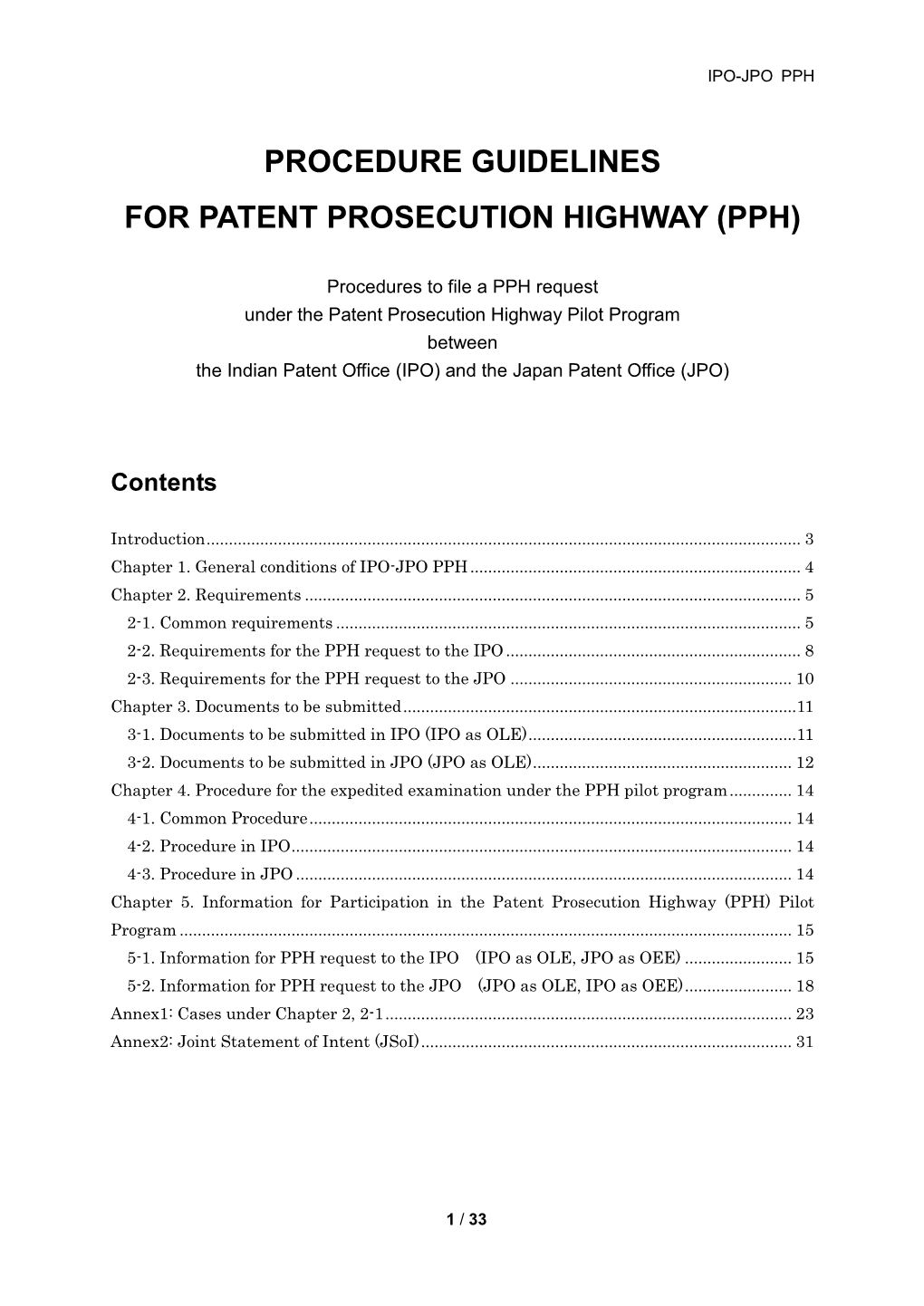 Procedure Guidelines for Patent Prosecution Highway (Pph)