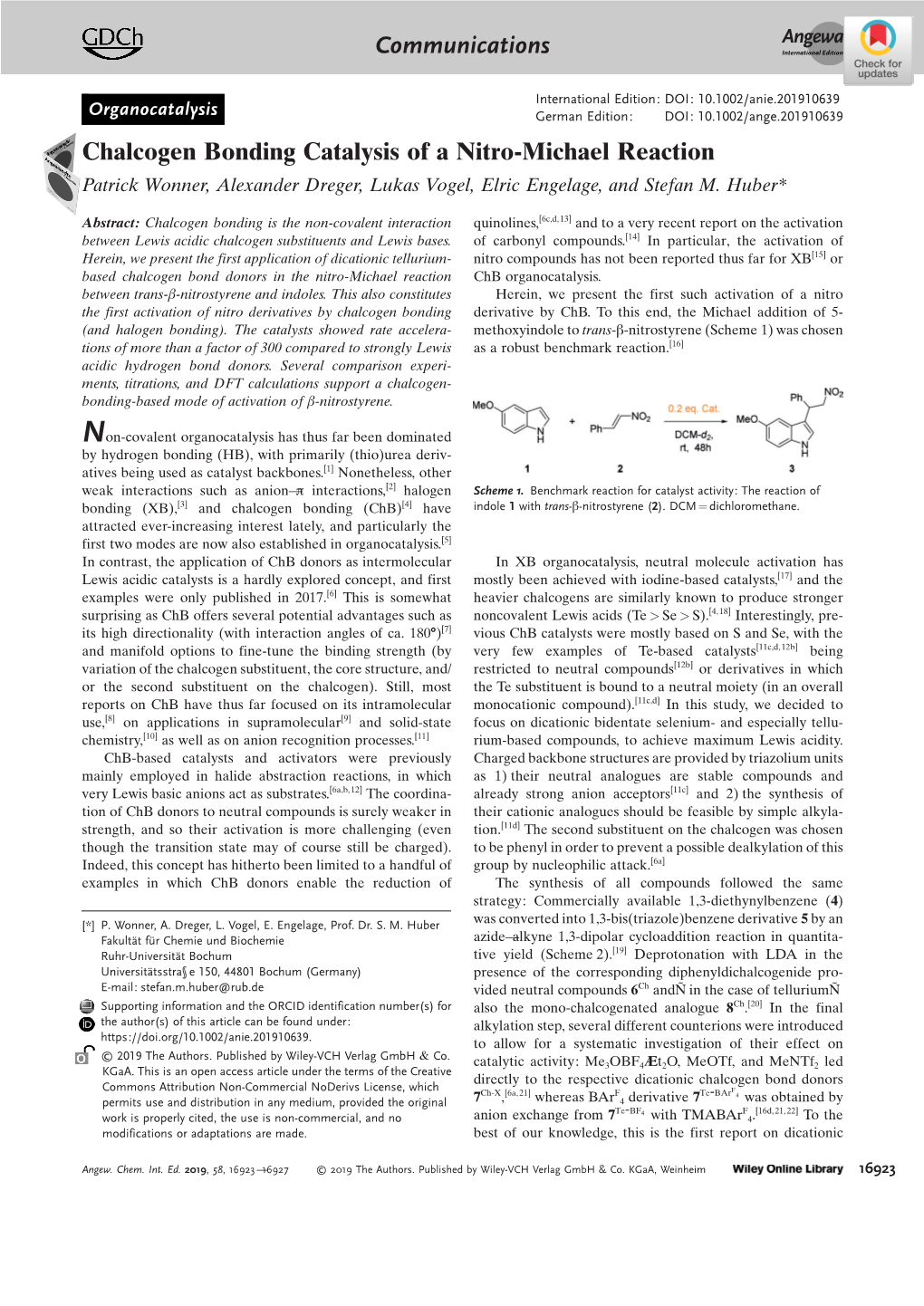 Chalcogen Bonding Catalysis of a Nitro‐Michael Reaction