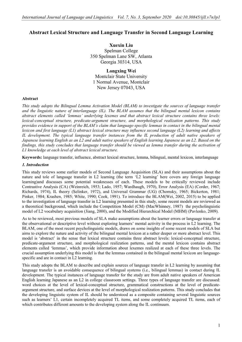 Abstract Lexical Structure and Language Transfer in Second Language Learning