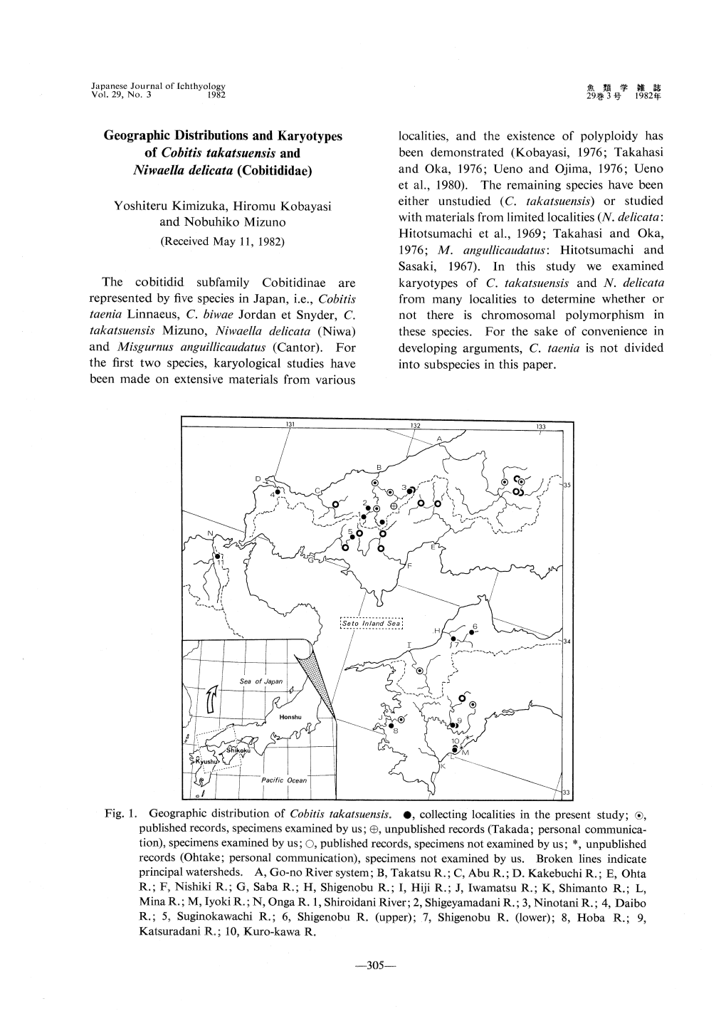 Geographic Distributions and Karyotypes of Cobitis Takatsuensis and Niwaella Delicata(Cobitididae)