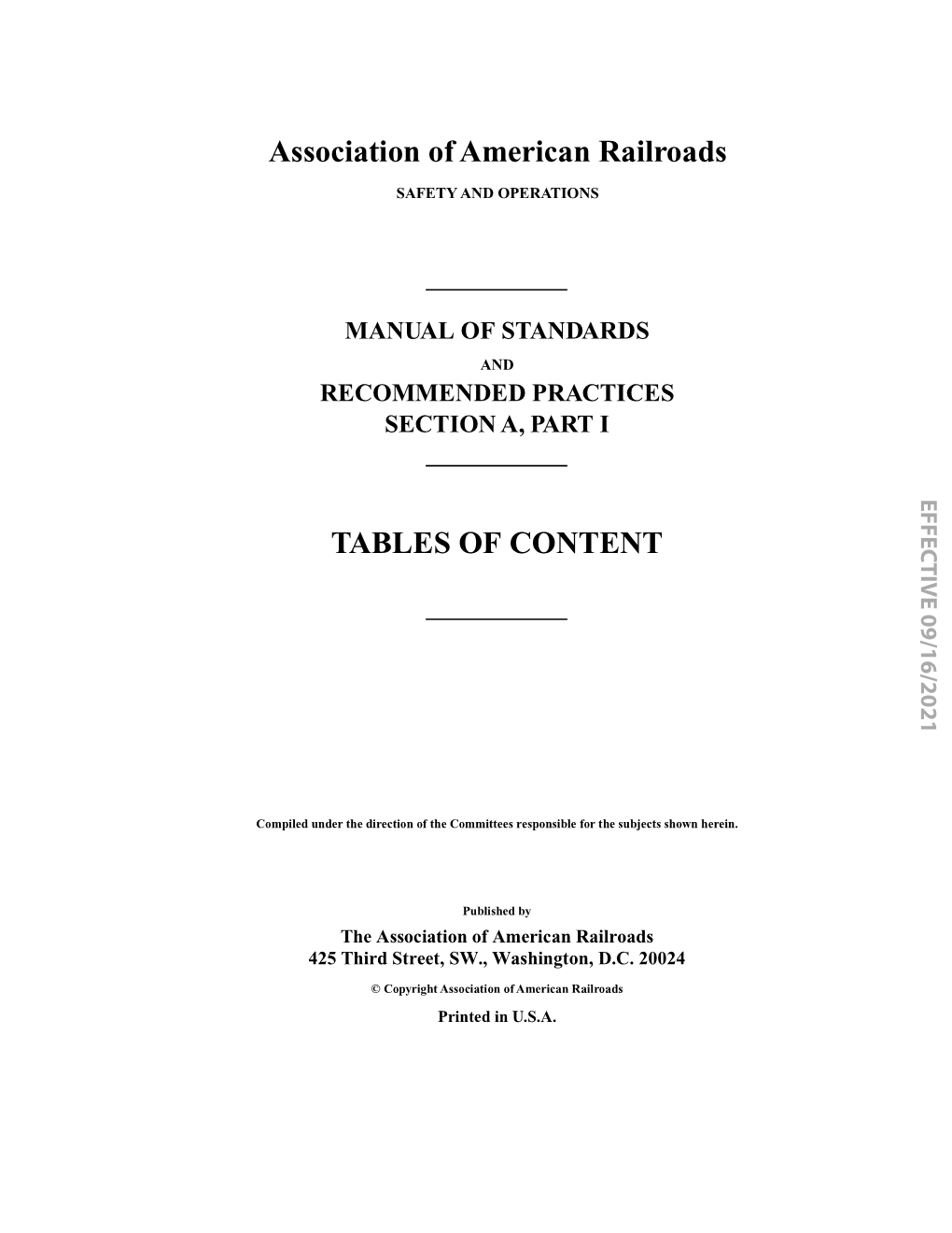 Association of American Railroads TABLES of CONTENT