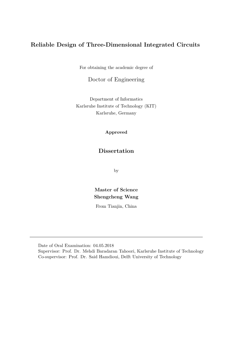 Reliable Design of Three-Dimensional Integrated Circuits