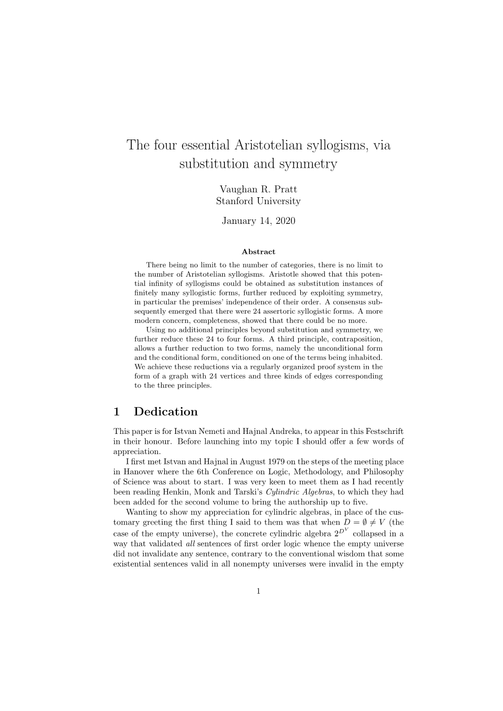 The Four Essential Aristotelian Syllogisms, Via Substitution and Symmetry