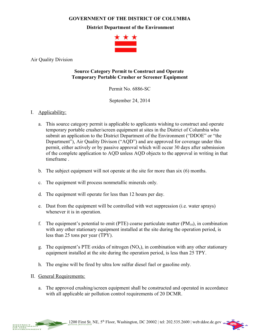 Source Category Permit No. 6886-SC to Construct and Operate a Temporary Portable Concrete