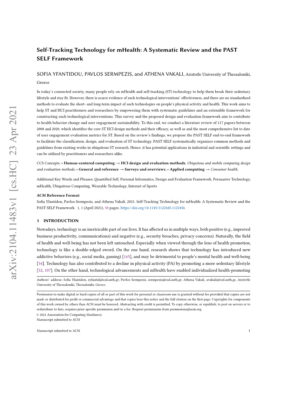 Self-Tracking Technology for Mhealth: a Systematic Review and the PAST SELF Framework