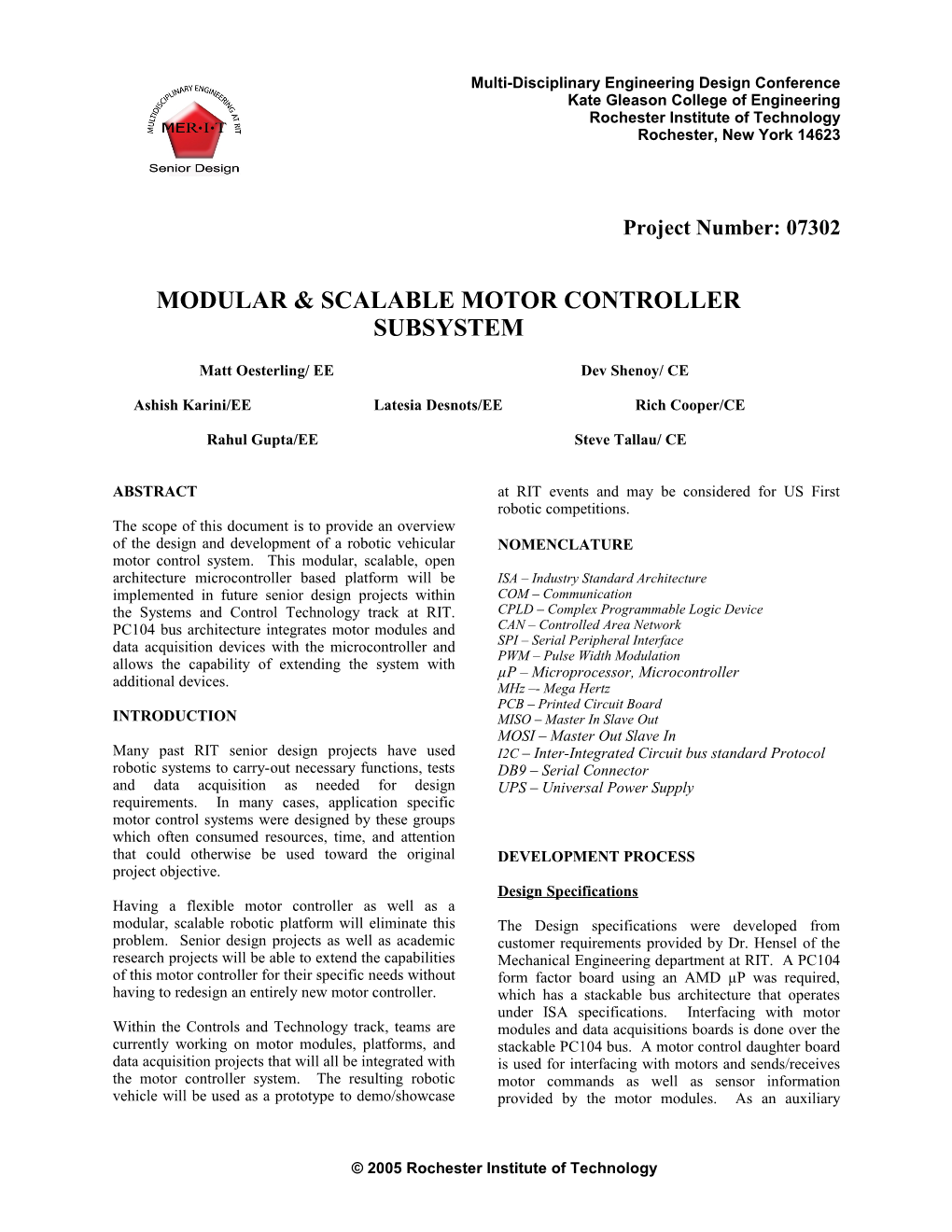 Proceedings of the KGCOE Multi-Disciplinary Engineering Design Conference Page 11