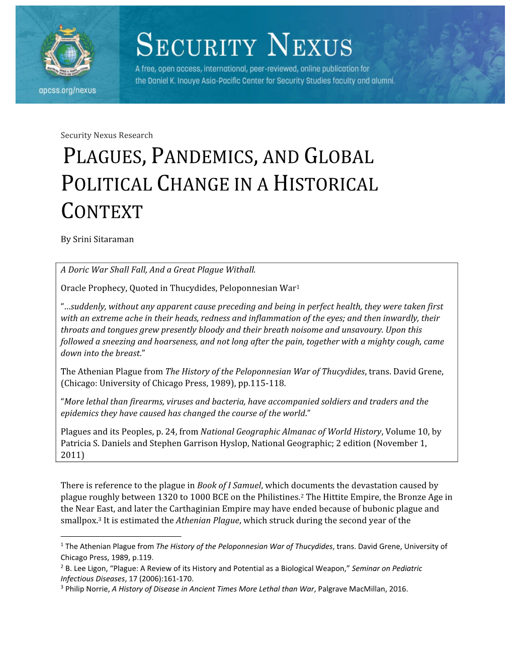 Plagues,Pandemics,And Global Political Change in A