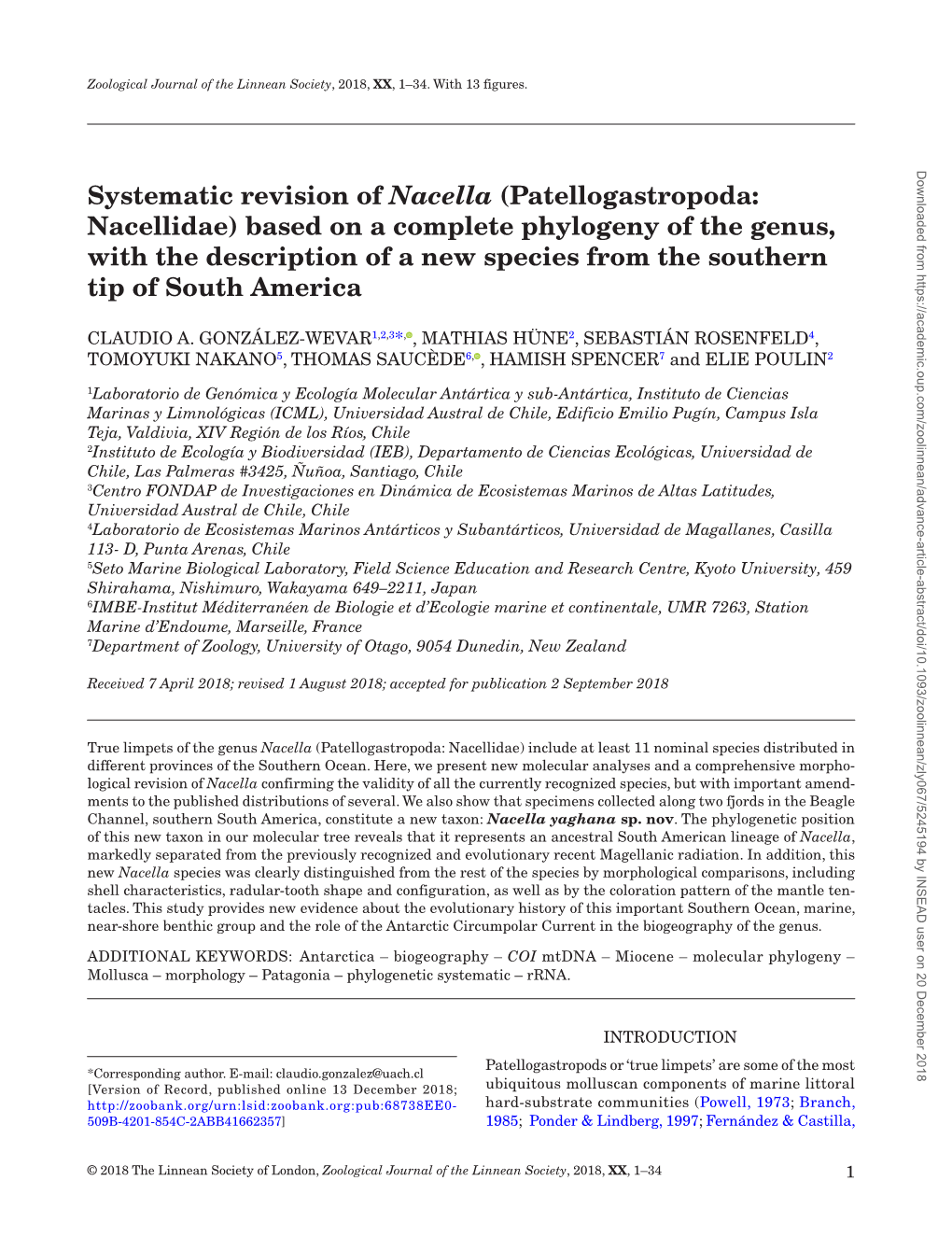 Patellogastropoda: Nacellidae) Based on a Complete Phylogeny of the Genus, with the Description of a New Species from the Southern Tip of South America