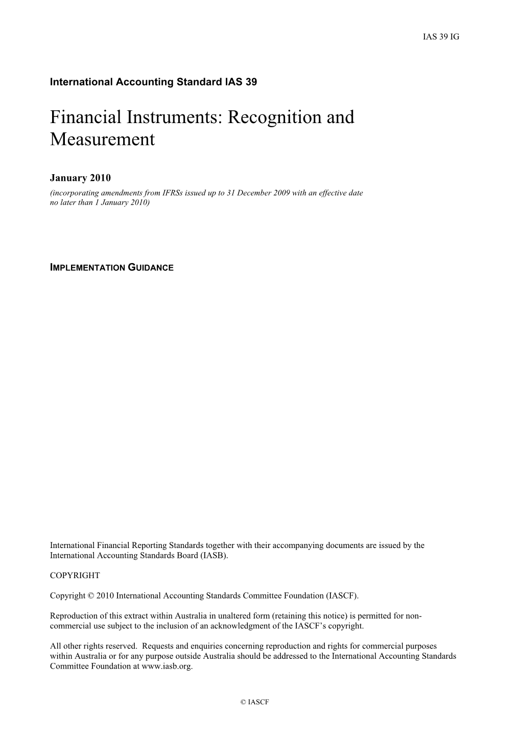 Financial Instruments: Recognition and Measurement