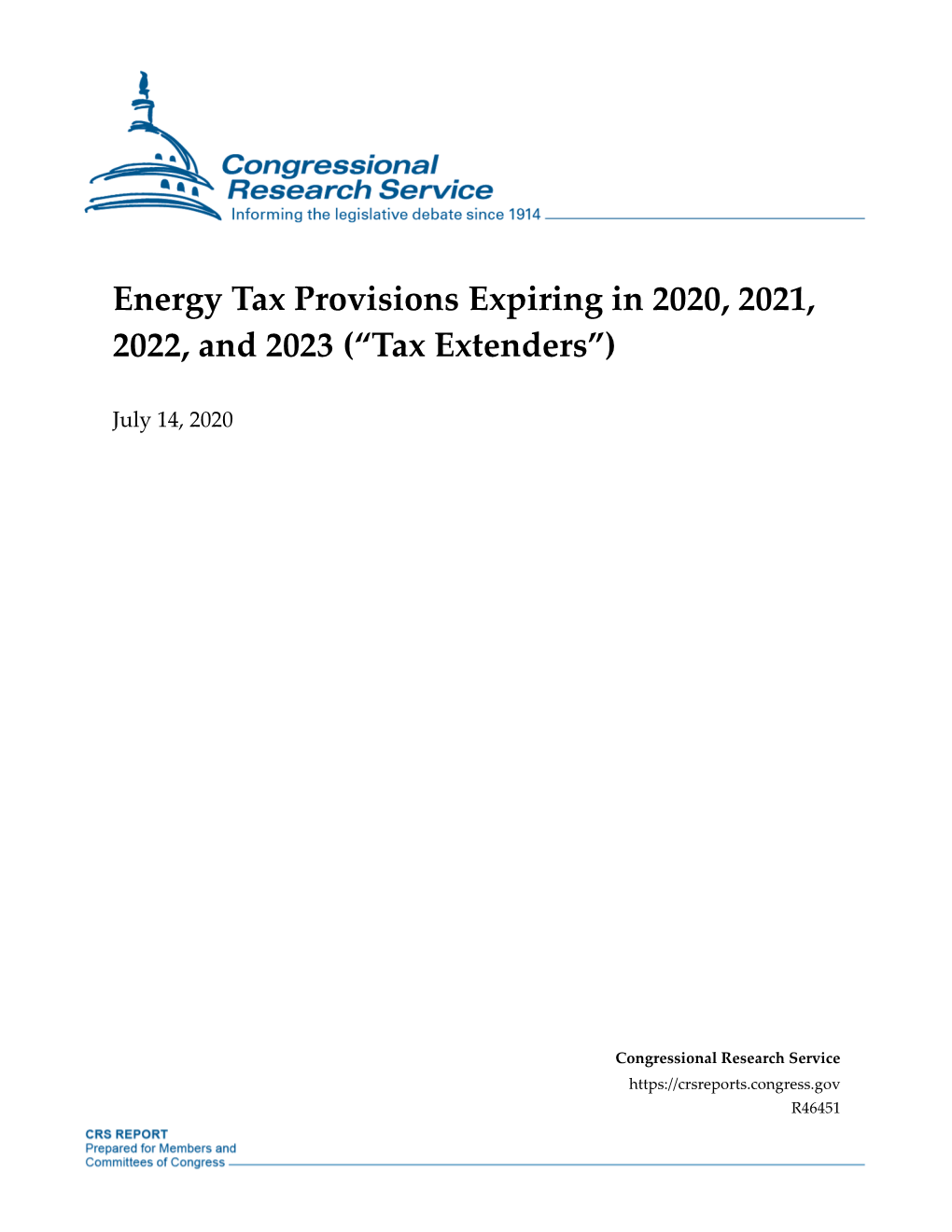 Energy Tax Provisions Expiring in 2020, 2021, 2022, and 2023 (“Tax Extenders”)