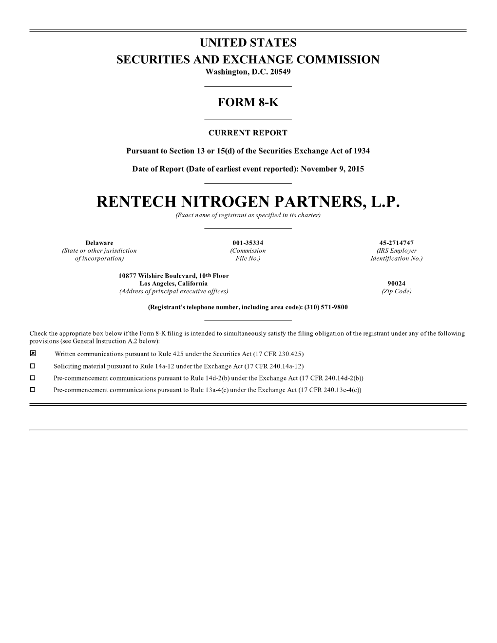 Rentech Nitrogen Partners, Lp