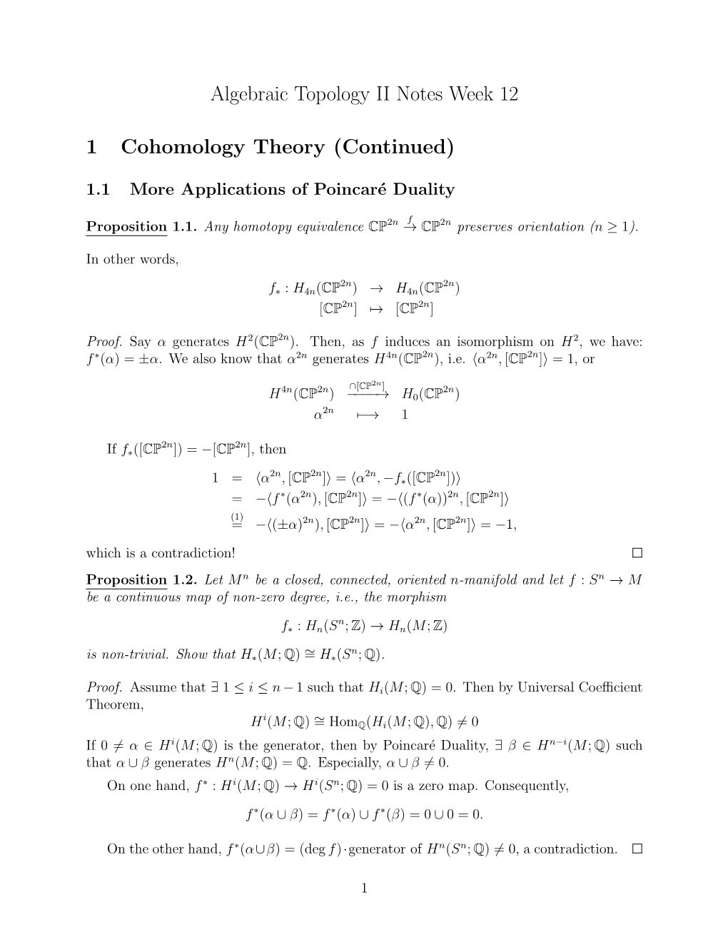 Algebraic Topology II Notes Week 12 1 Cohomology Theory (Continued)