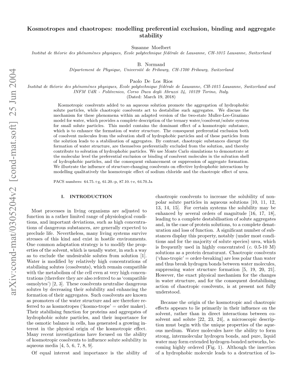 Kosmotropes and Chaotropes: Modelling Preferential Exclusion