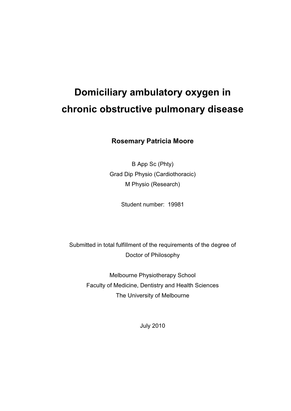 Domiciliary Ambulatory Oxygen in Chronic Obstructive Pulmonary Disease