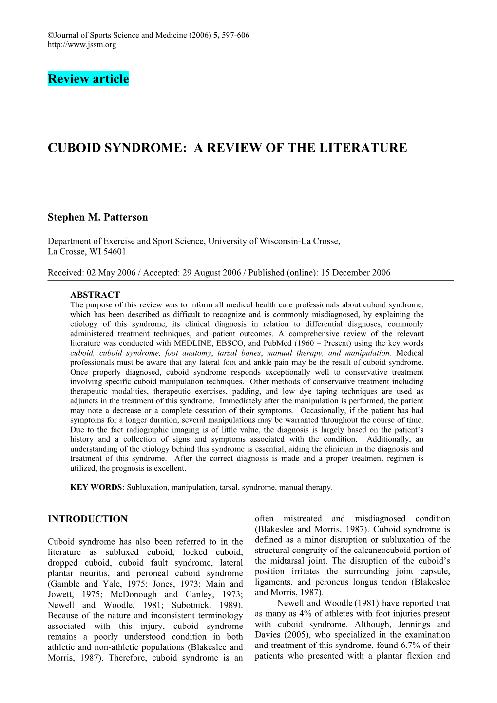 Review Article CUBOID SYNDROME