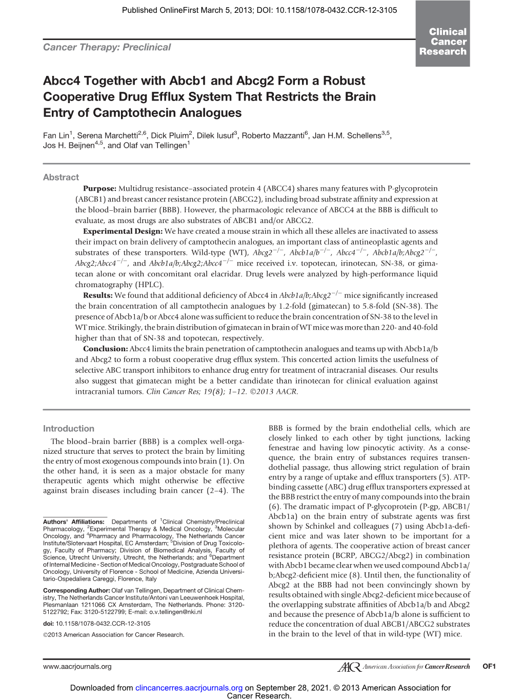 Abcc4 Together with Abcb1 and Abcg2 Form a Robust Cooperative Drug Efflux System That Restricts the Brain Entry of Camptothecin Analogues