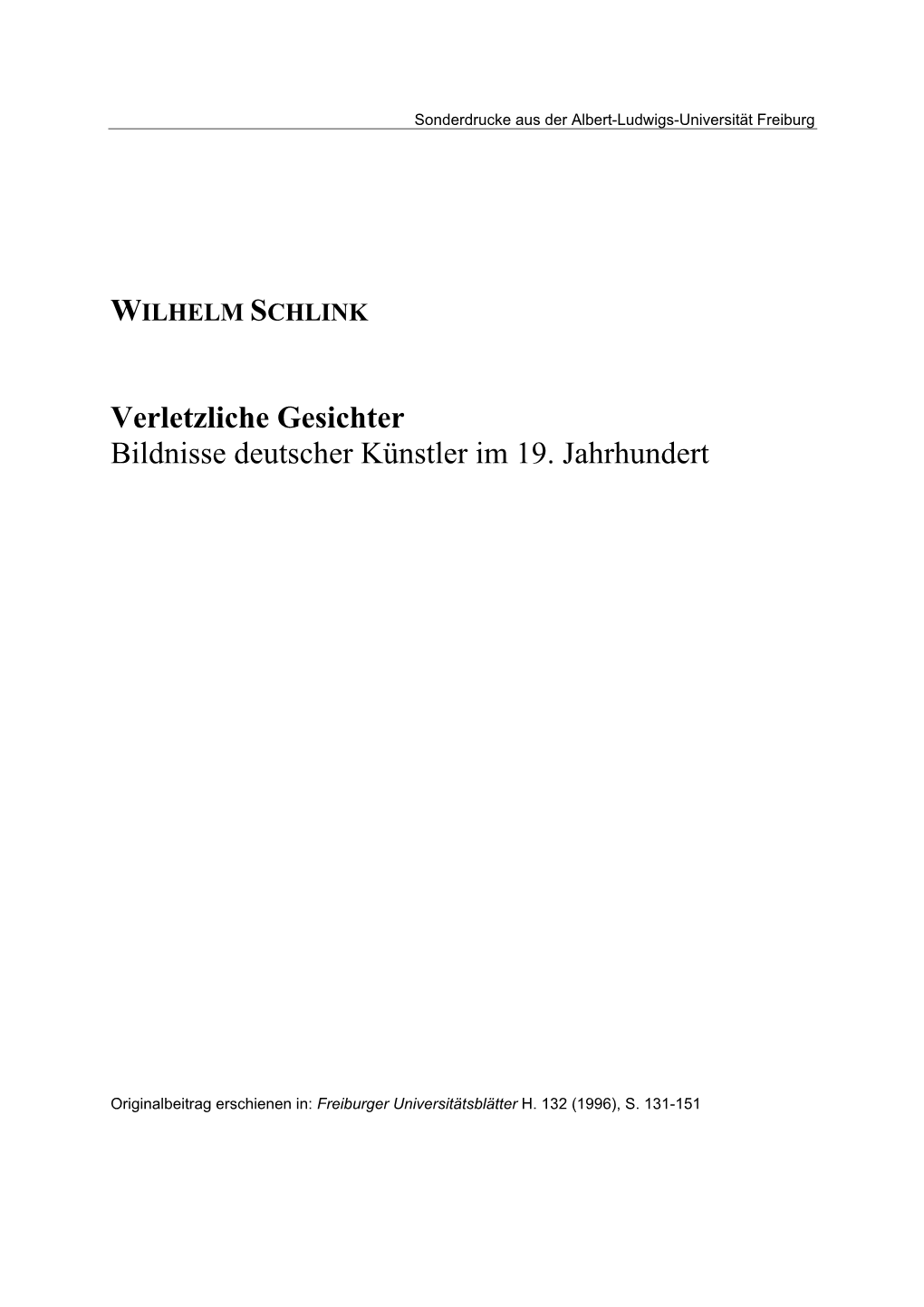 WILHELM SCHLINK Verletzliche Gesichter Bildnisse Deutscher