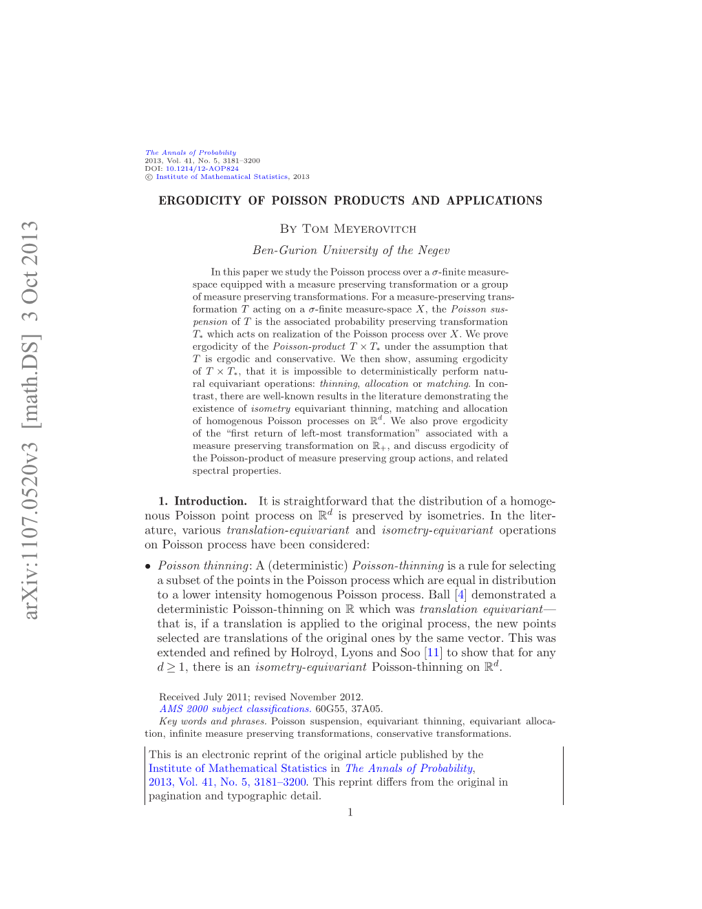 Ergodicity of Poisson Products and Applications