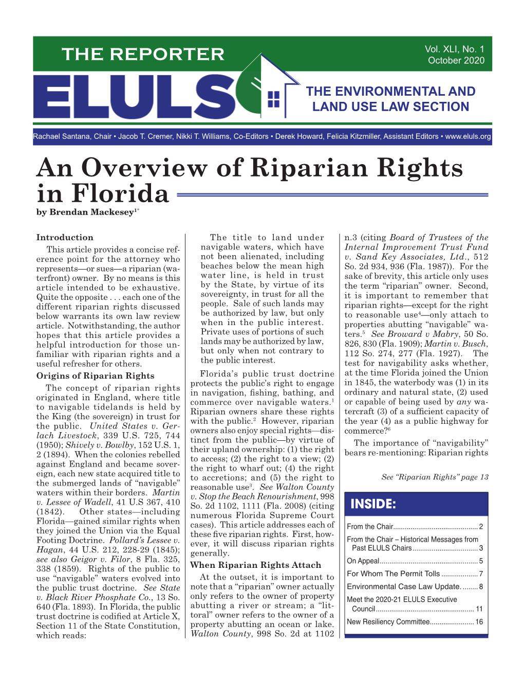 An Overview of Riparian Rights in Florida by Brendan Mackesey1*