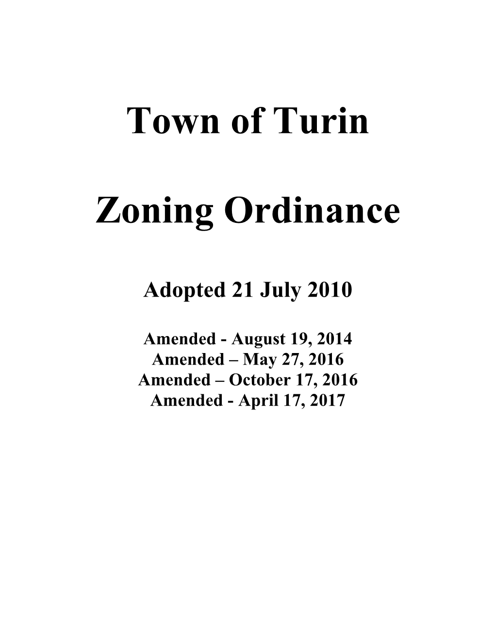 Turin Zoning Ordinances