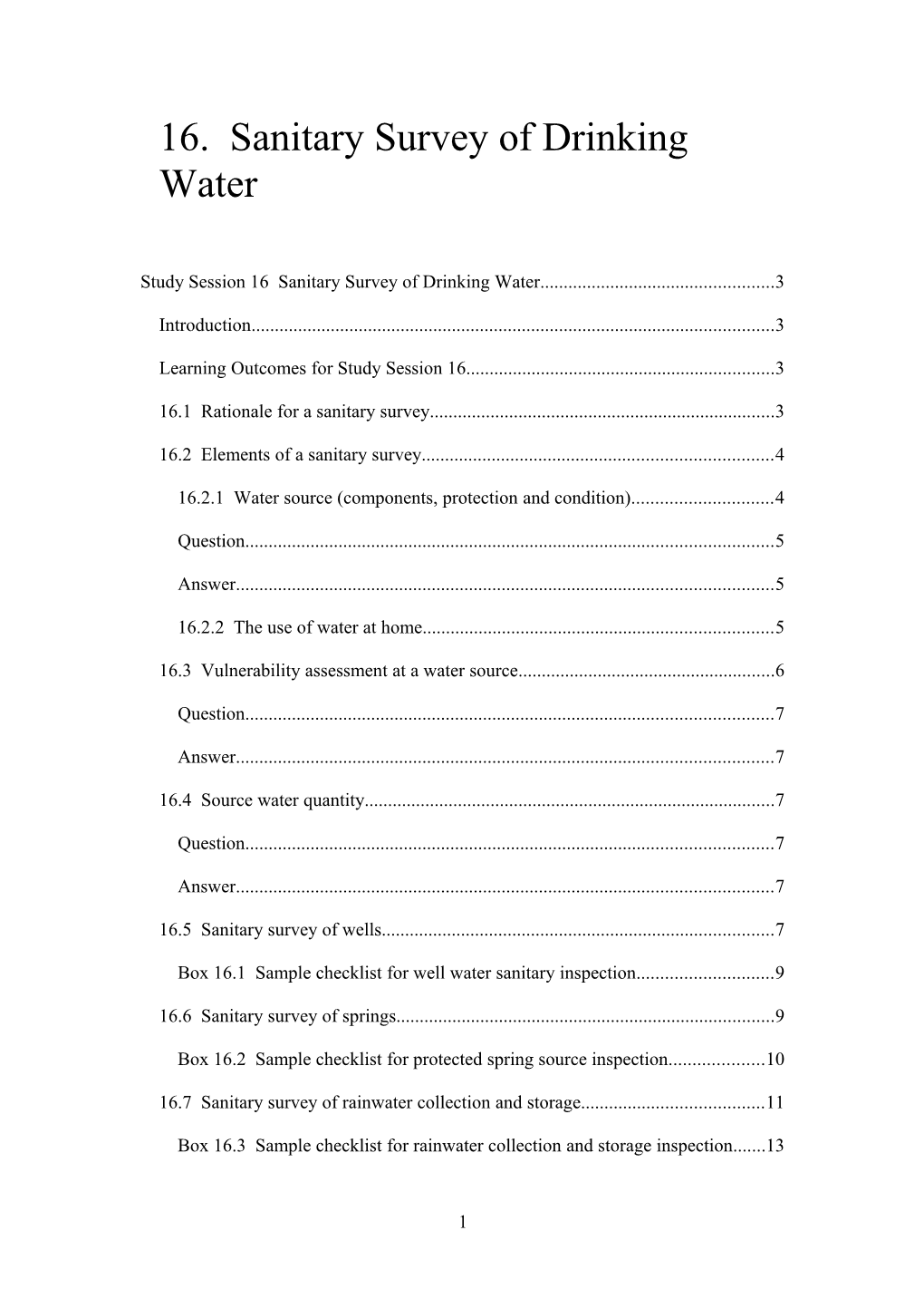 16. Sanitary Survey of Drinking Water