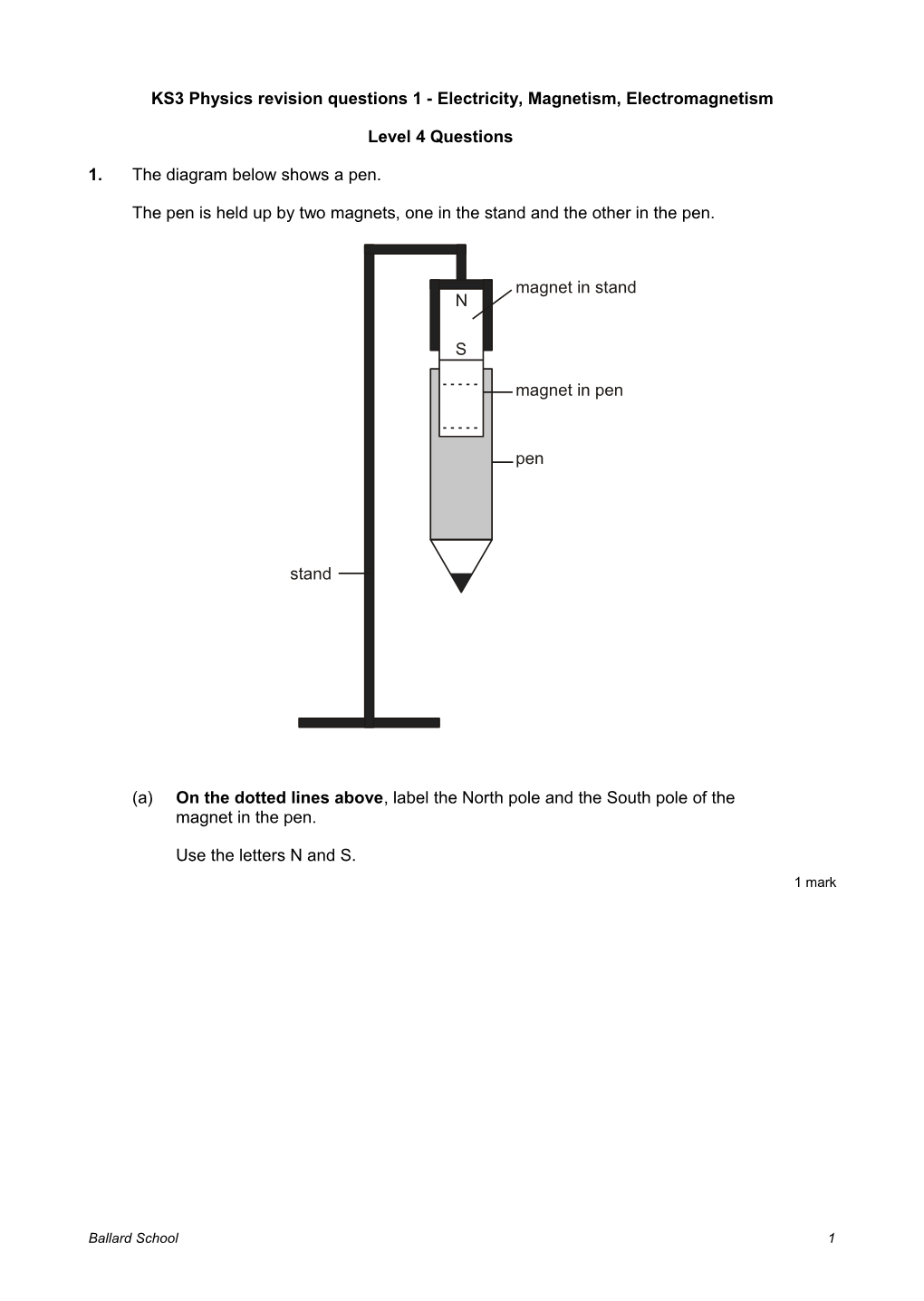 KS3 Physics Revision Questions 1 - Electricity, Magnetism, Electromagnetism