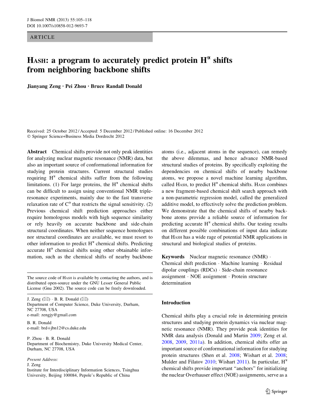 HASH: a Program to Accurately Predict Protein H Shifts from Neighboring Backbone Shifts