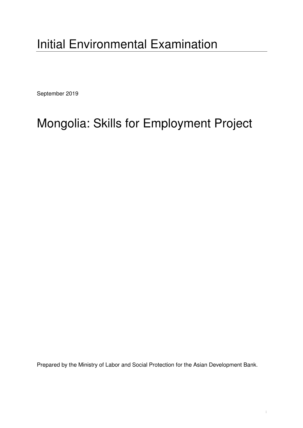 Skills for Employment Project: Initial Environmental Examination