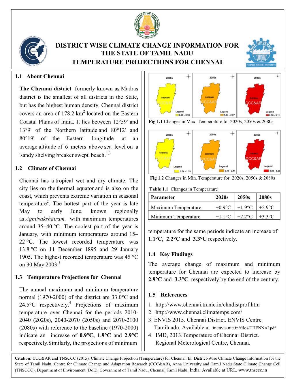 District Wise Climate Change Information for the State of Tamil Nadu Temperature Projections for Chennai