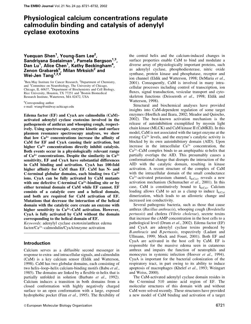 Physiological Calcium Concentrations Regulate Calmodulin Binding and Catalysis of Adenylyl Cyclase Exotoxins